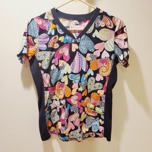 White cross women's floral printed scrub top size S